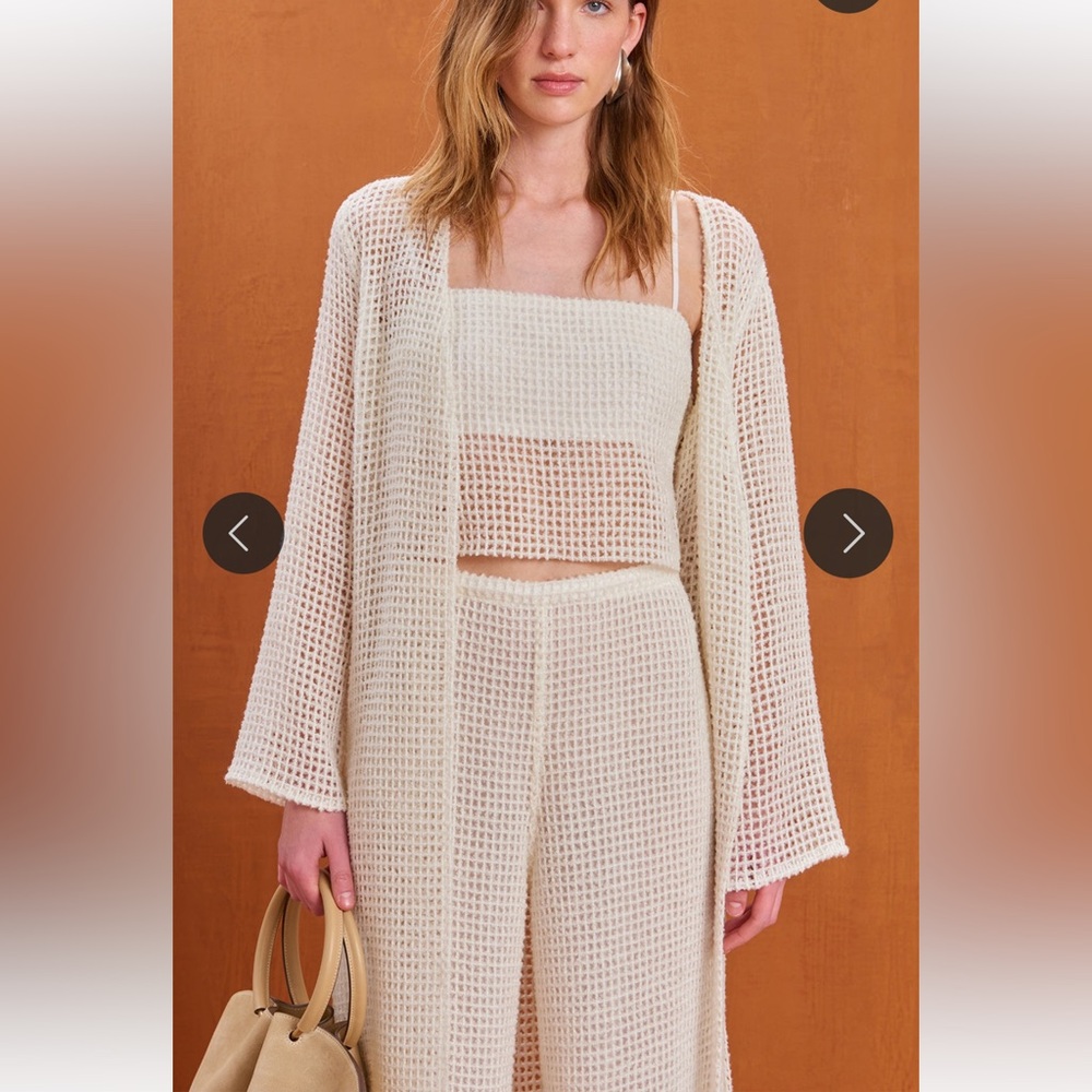 cult gaia corali off white cropped open weave knit blouse top size 12